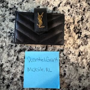 Saint Laurent Black Quilted Card Case with Gold YSL Accents